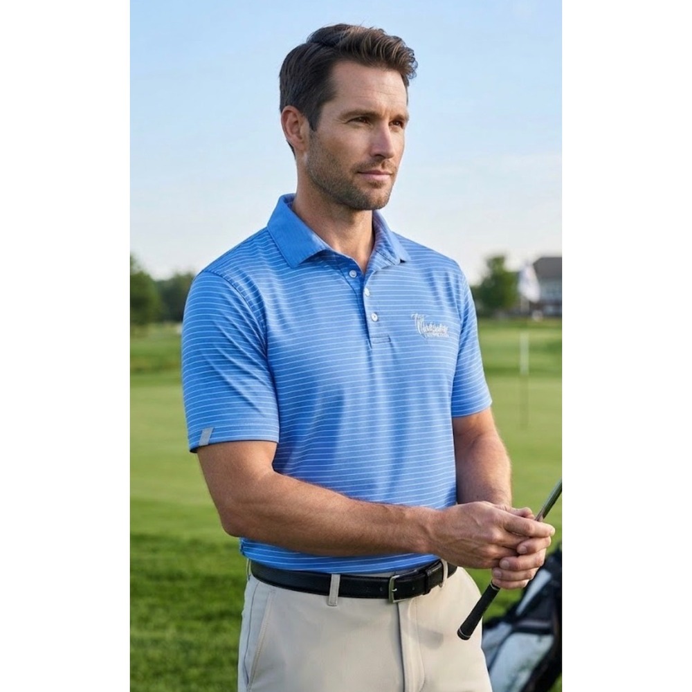 RLX Ralph Lauren Mens Blue Striped Muskowhan Players Club Golf Polo Shirt Size M